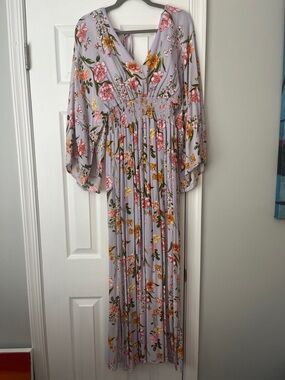 Lulu's Lavender Floral V-Neck Maxi Dress with Pink & Yellow Blooms